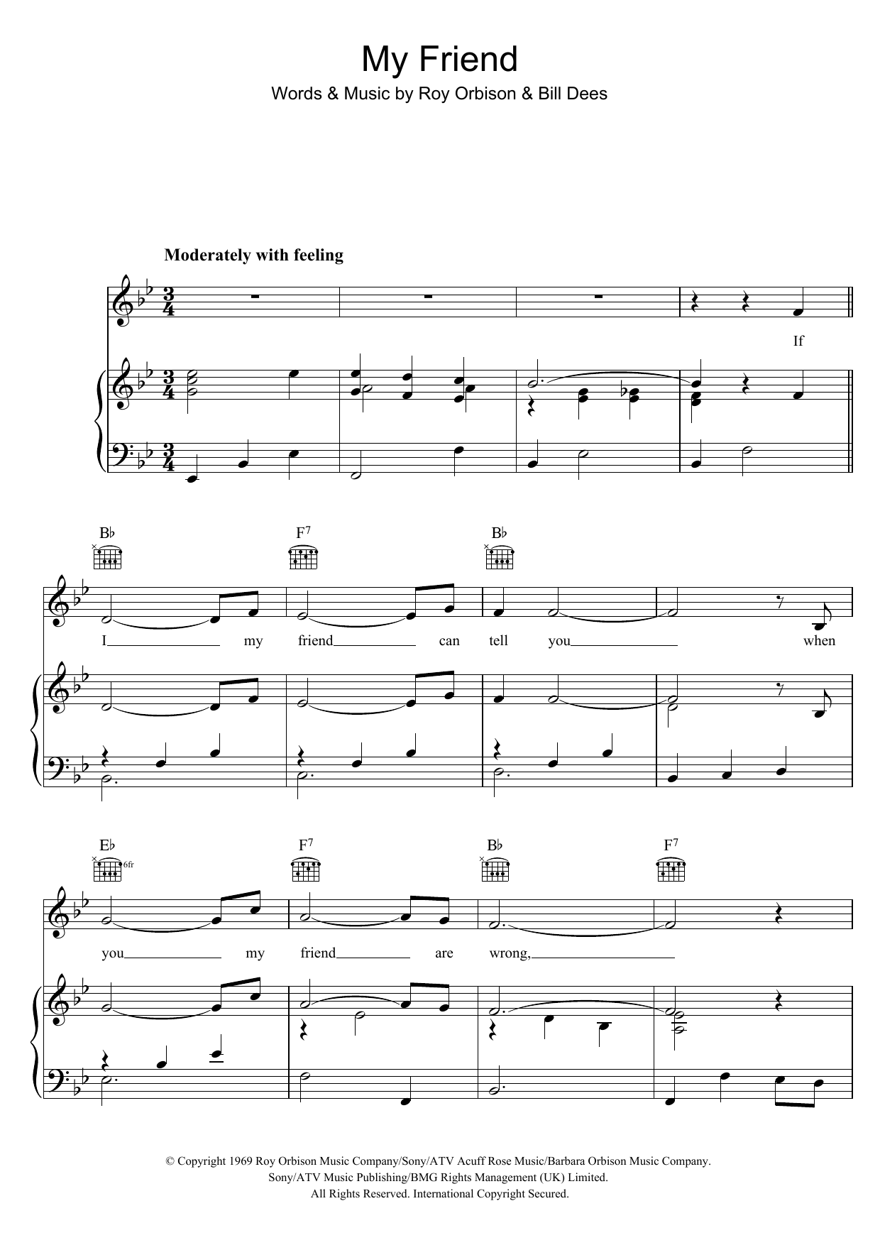 Roy Orbison My Friend sheet music notes and chords. Download Printable PDF.