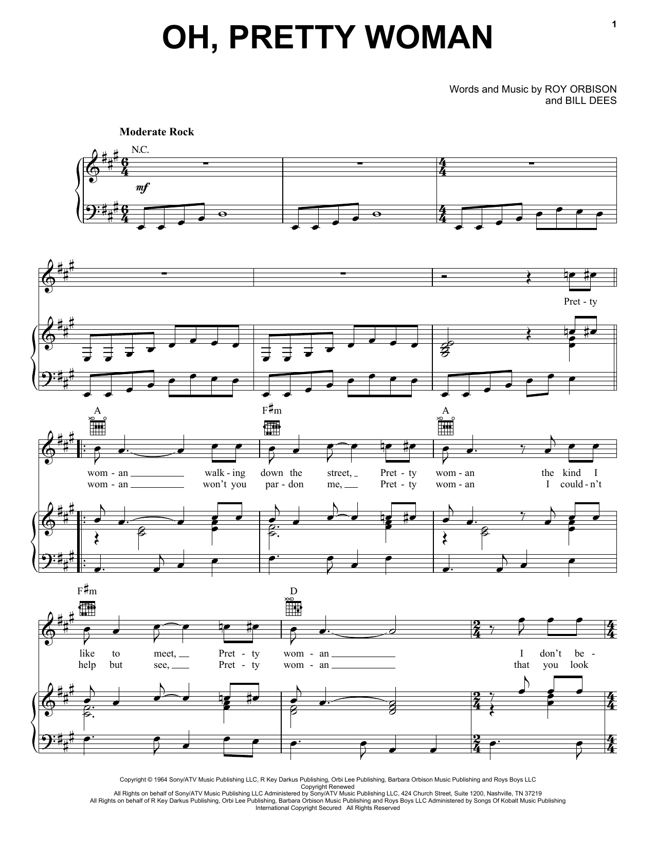 Roy Orbison Oh, Pretty Woman sheet music notes and chords. Download Printable PDF.