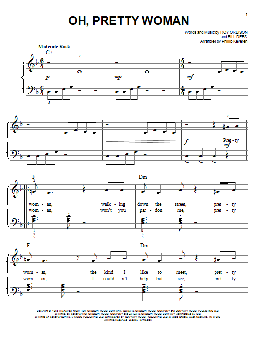 Learn to play Roy Orbison Oh, Pretty Woman sheet music for Easy Piano in minutes. Price: 6.9900$ Roy Orbison Oh, Pretty Woman sheet music notes and chords arranged for Easy Piano