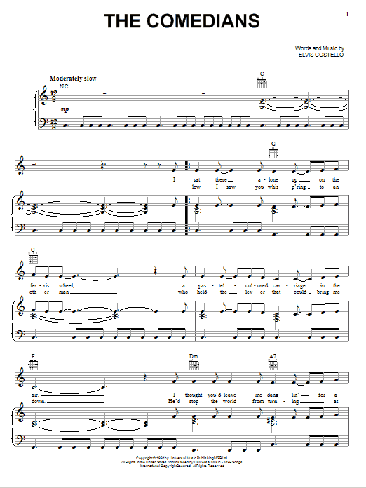 Roy Orbison The Comedians sheet music notes and chords. Download Printable PDF.