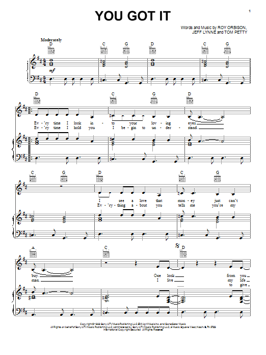 Roy Orbison You Got It sheet music notes and chords. Download Printable PDF.