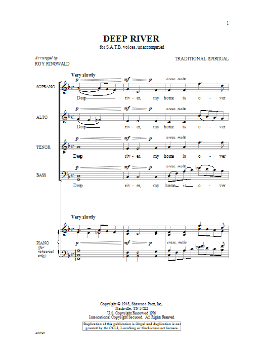 Roy Ringwald Deep River sheet music notes and chords. Download Printable PDF.