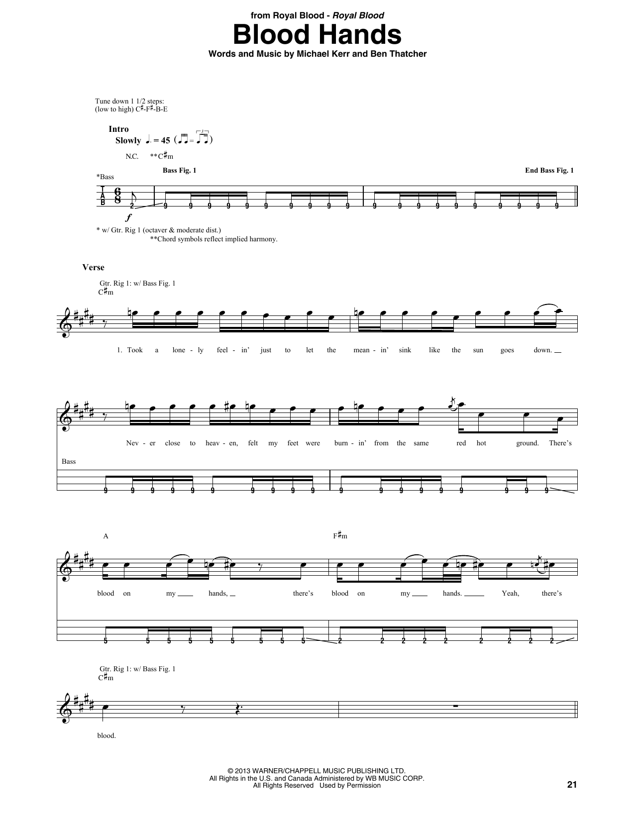 Royal Blood Blood Hands sheet music notes and chords. Download Printable PDF.