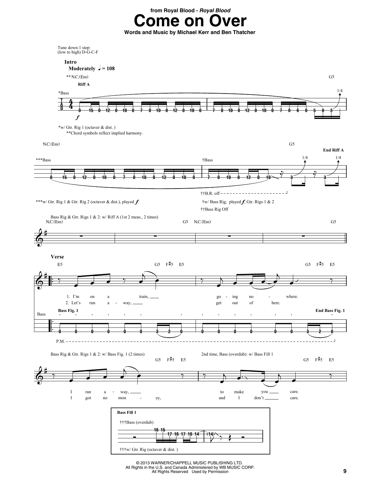 Royal Blood Come On Over sheet music notes and chords. Download Printable PDF.