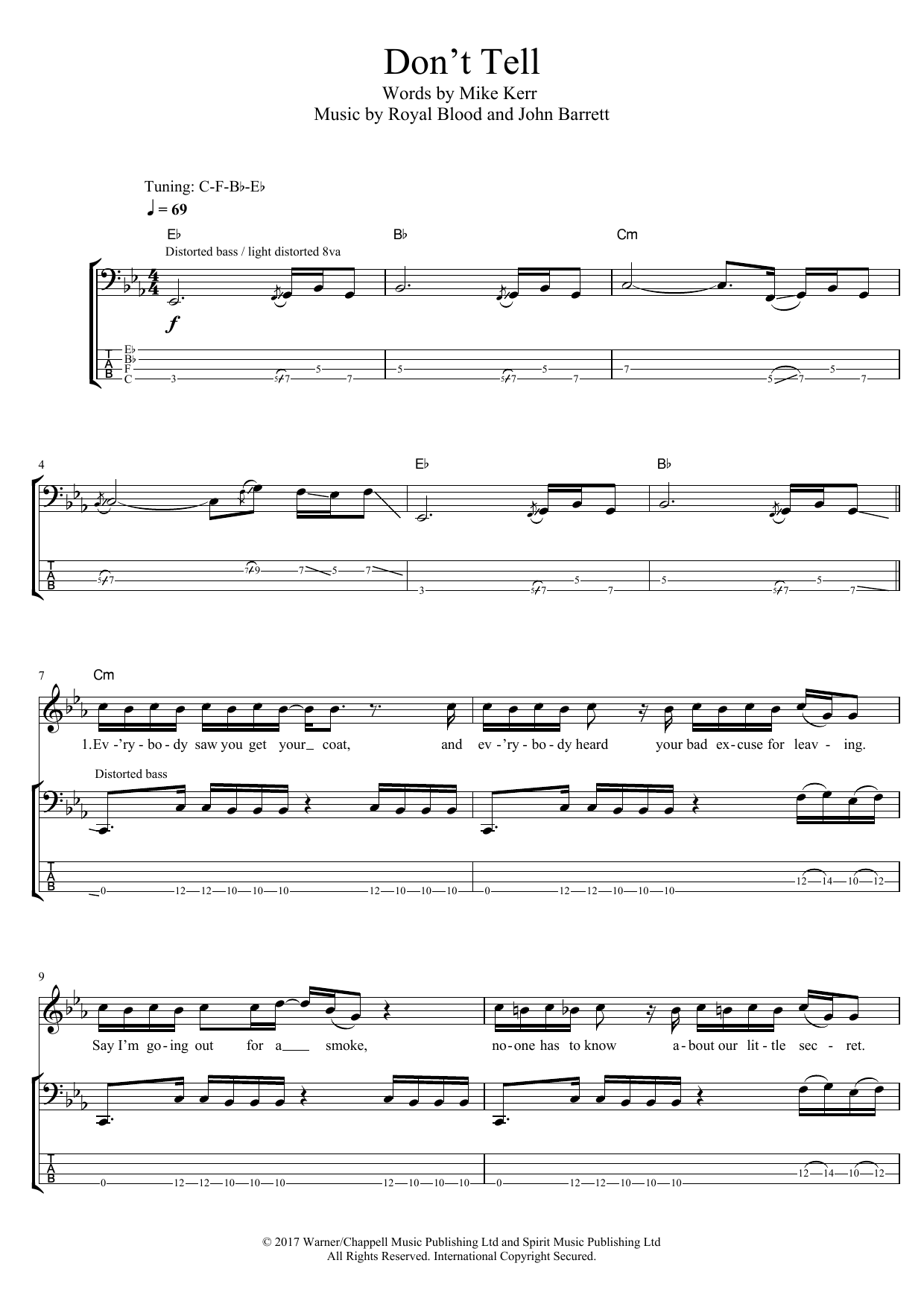 Royal Blood Don't Tell sheet music notes and chords. Download Printable PDF.