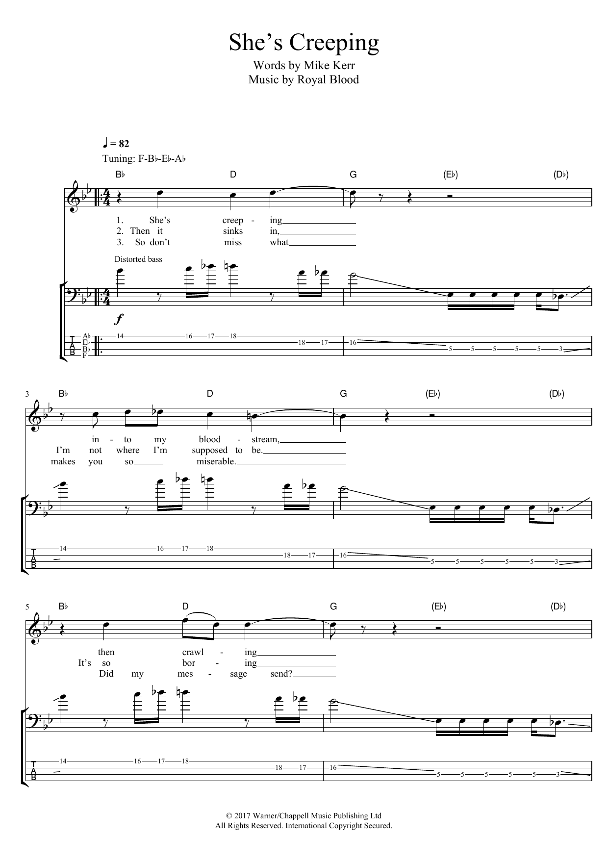 Royal Blood She's Creeping sheet music notes and chords. Download Printable PDF.