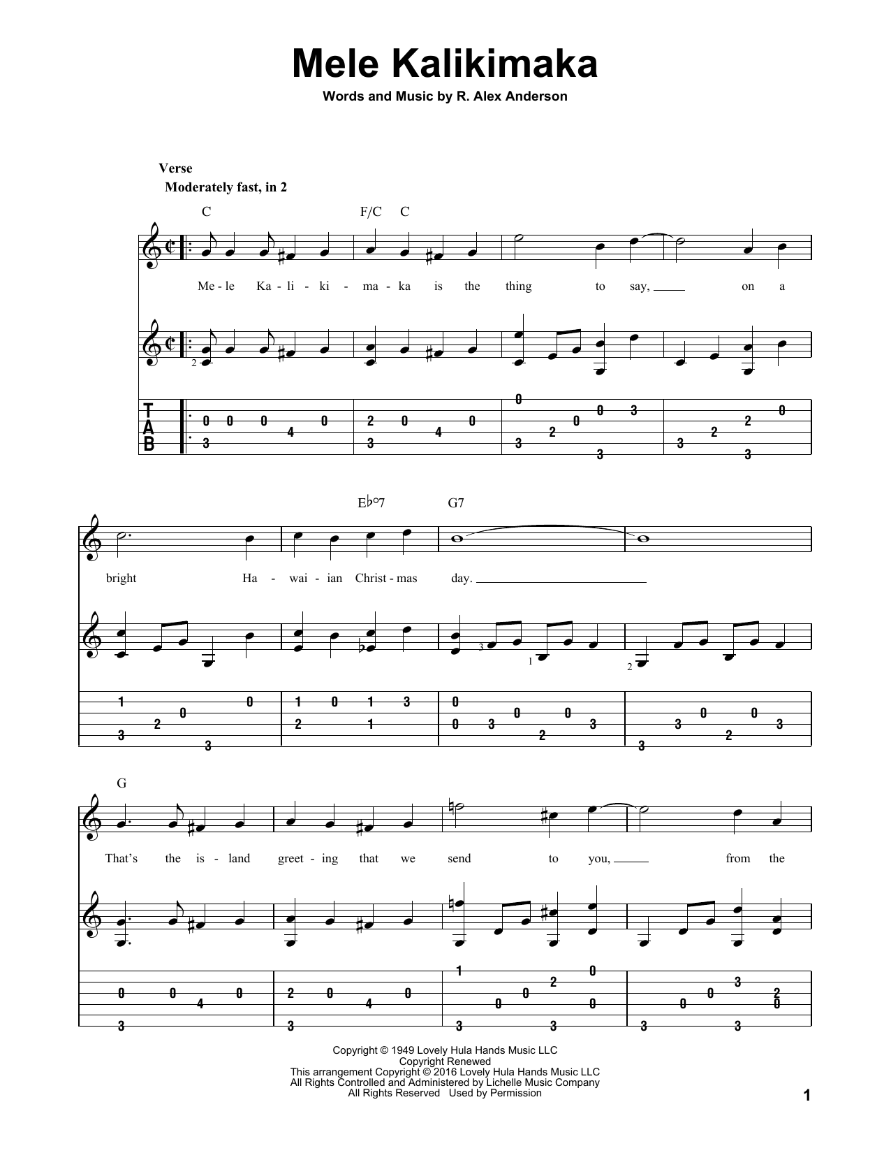 R Alex Anderson Mele Kalikimaka Sheet Music PDF Notes Chords 