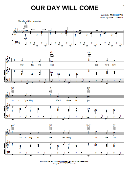 Ruby & The Romantics "Our Day Will Come" Sheet Music PDF Notes, Chords