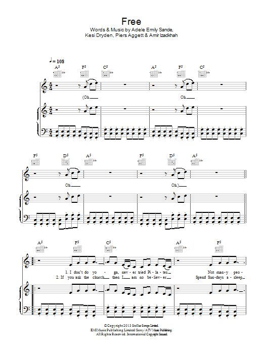 Rudimental Free (feat. Emeli Sandé) sheet music notes and chords arranged for Piano, Vocal & Guitar Chords