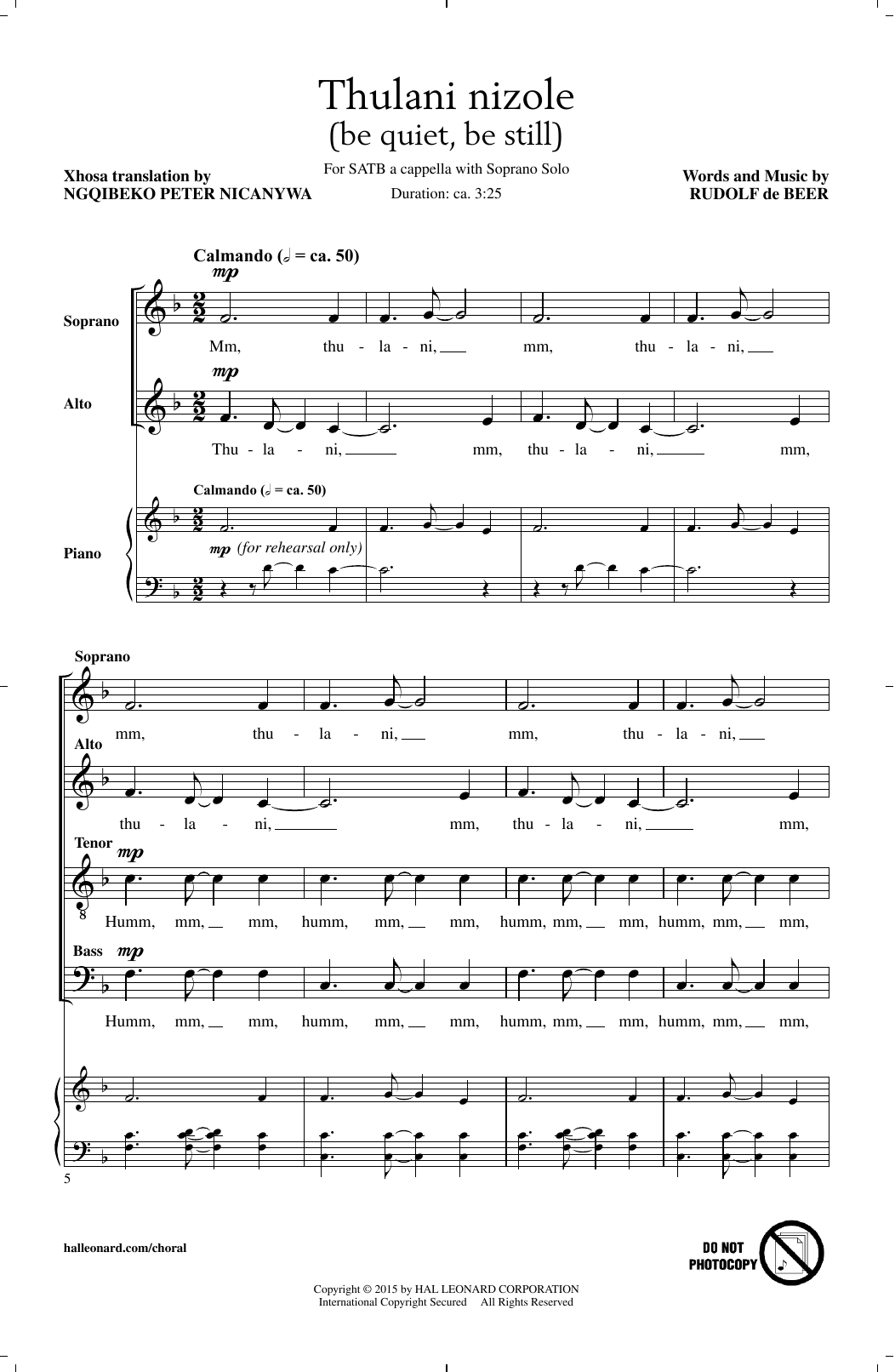 Rudolf de Beer Thulani Nizole sheet music notes and chords. Download Printable PDF.