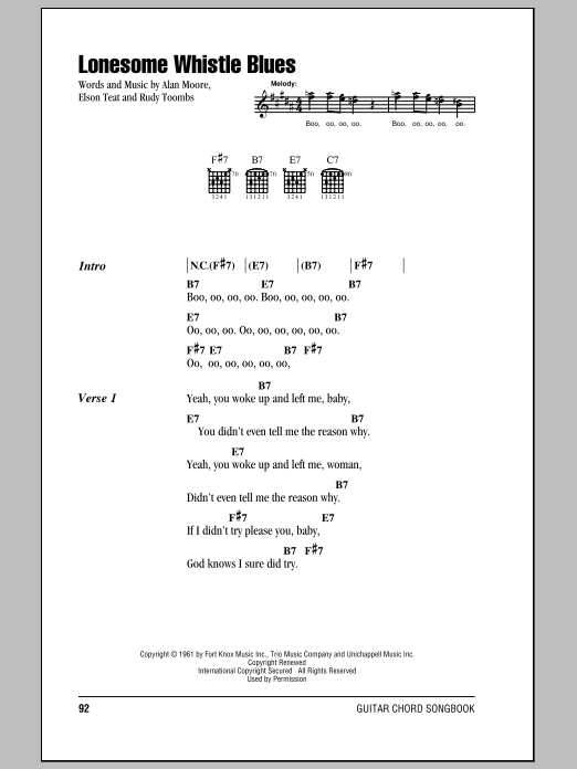 Rudy Toombs Lonesome Whistle Blues sheet music notes and chords. Download Printable PDF.