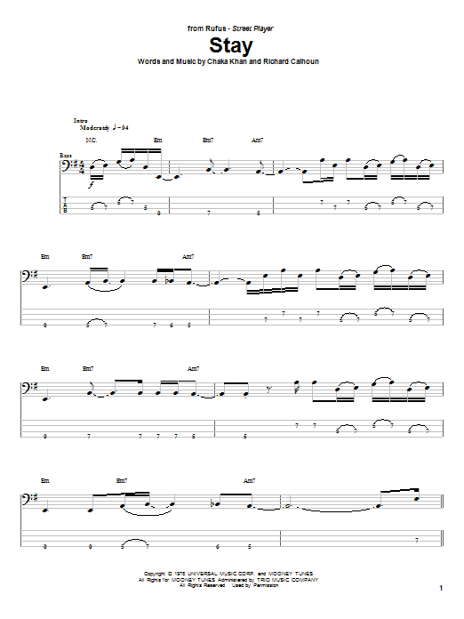 Rufus Stay sheet music notes and chords. Download Printable PDF.