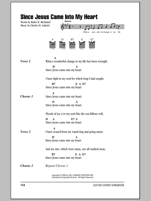 Learn to play Rufus H. McDaniel Since Jesus Came Into My Heart sheet music for Guitar Chords/Lyrics in minutes. Rufus H. McDaniel Since Jesus Came Into My Heart sheet music notes and chords. Download Printable PDF.