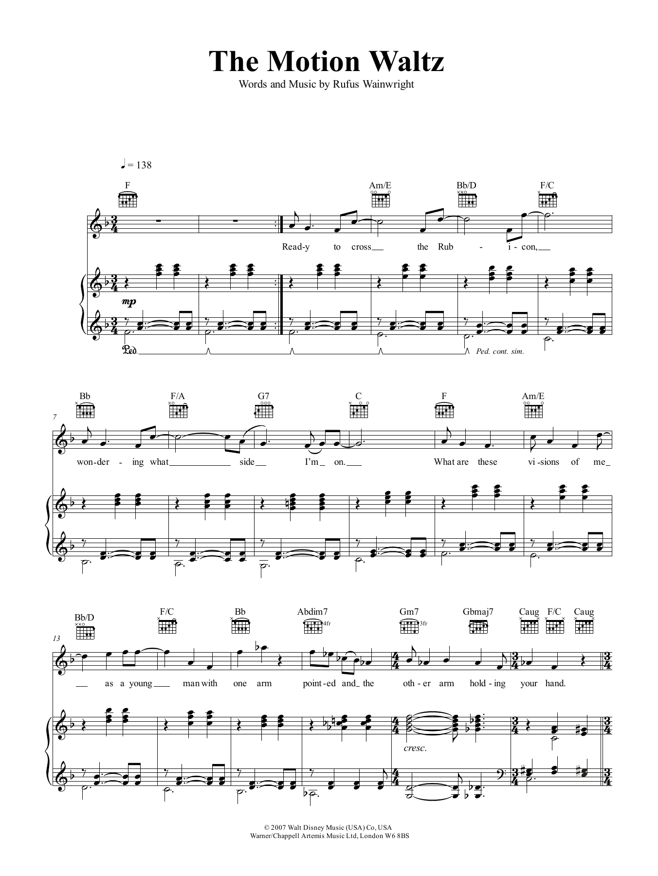 Rufus Wainwright The Motion Waltz sheet music notes and chords. Download Printable PDF.