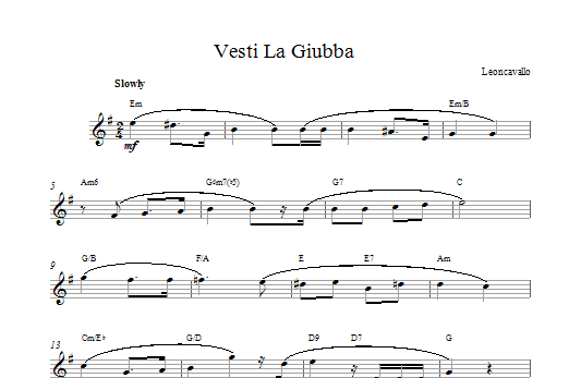 Ruggero Leoncavallo Vesti La Giubba sheet music notes and chords - Download Printable PDF and start playing in minutes.