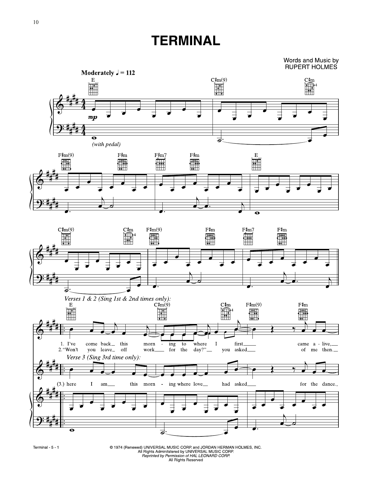 Rupert Holmes Terminal sheet music notes and chords. Download Printable PDF.