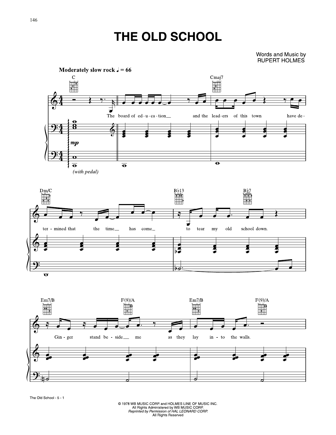 Rupert Holmes The Old School sheet music notes and chords. Download Printable PDF.