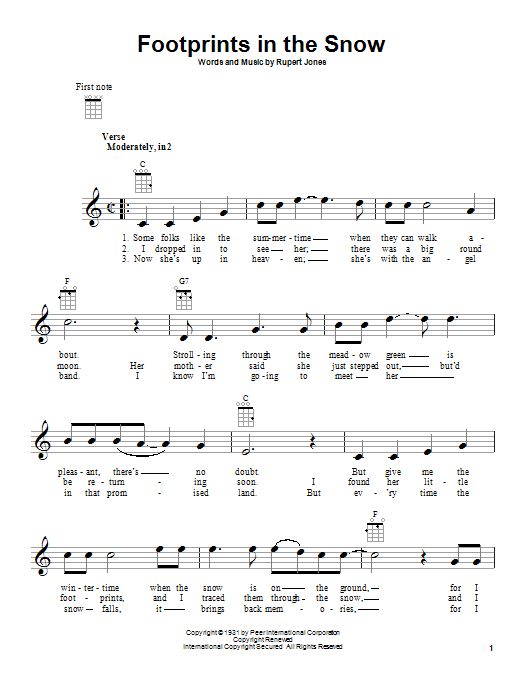 Rupert Jones Footprints In The Snow sheet music notes and chords. Download Printable PDF.