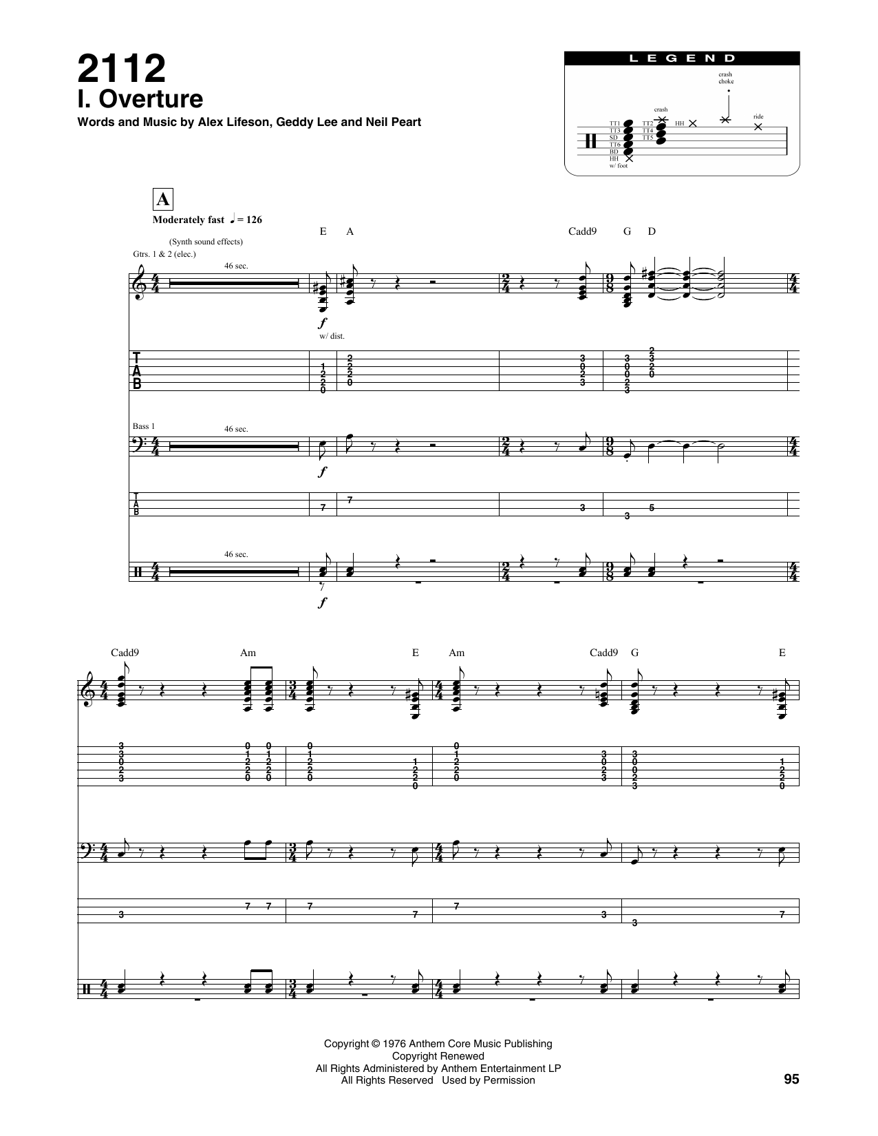 Rush 2112-I Overture sheet music notes and chords. Download Printable PDF.