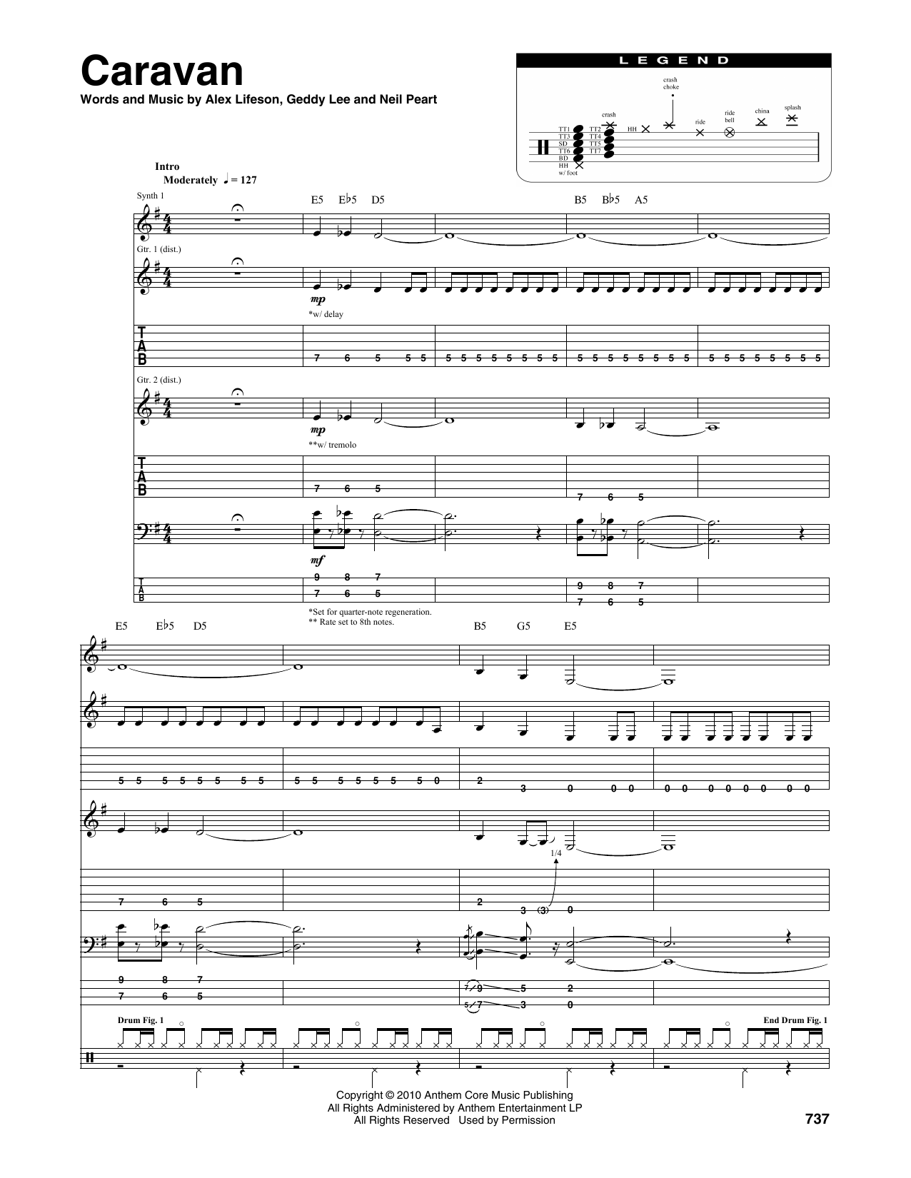 Rush Caravan sheet music notes and chords. Download Printable PDF.