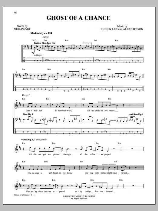 Rush Ghost Of A Chance sheet music notes and chords. Download Printable PDF.