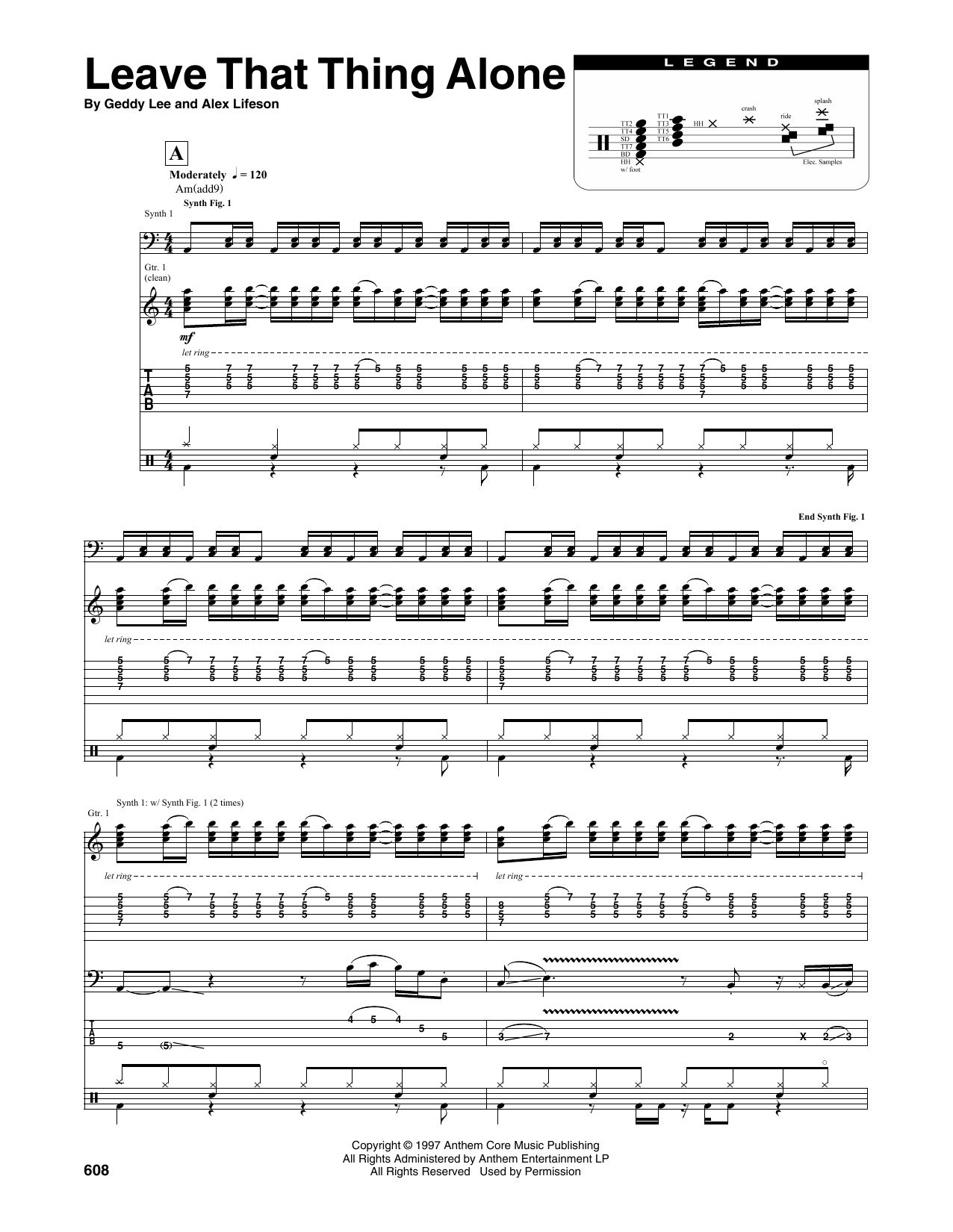 Rush Leave That Thing Alone sheet music notes and chords. Download Printable PDF.