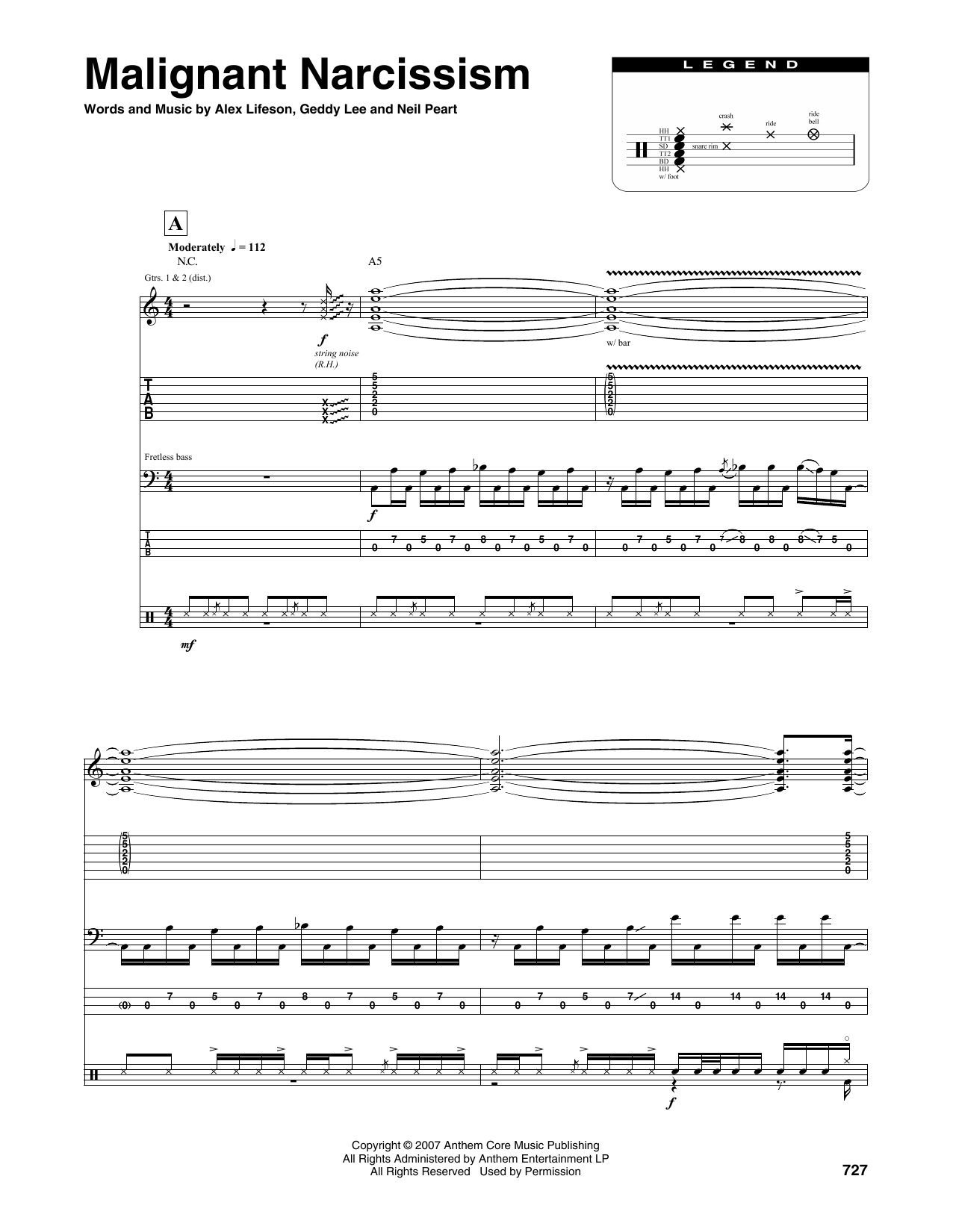 Rush Malignant Narcissism sheet music notes and chords. Download Printable PDF.