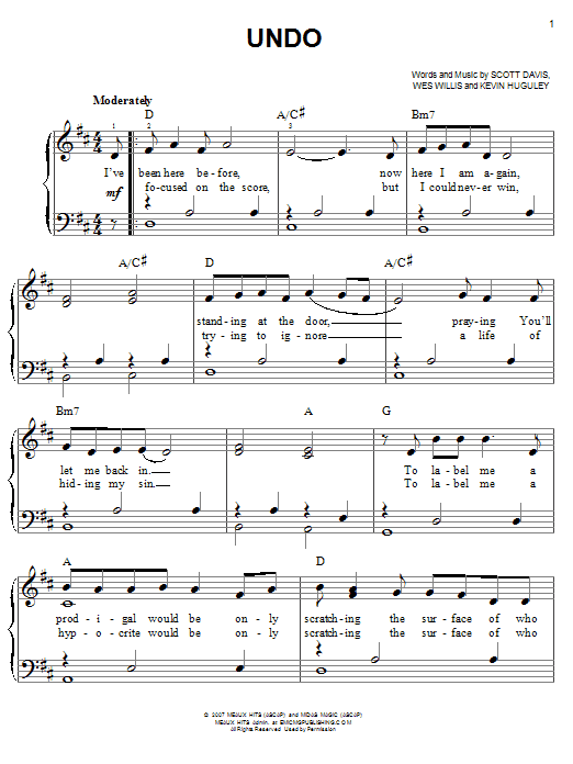 Rush Of Fools Undo sheet music notes and chords. Download Printable PDF.