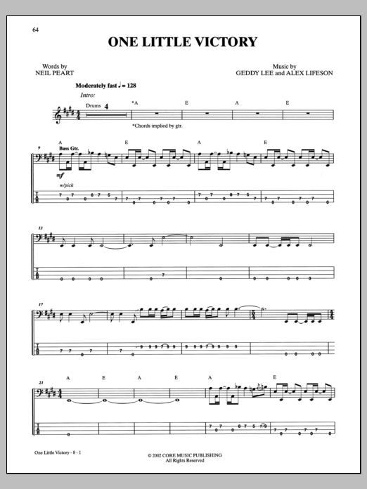 Rush One Little Victory sheet music notes and chords. Download Printable PDF.