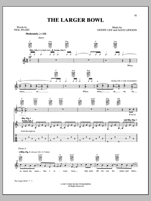 Rush The Larger Bowl sheet music notes and chords. Download Printable PDF.