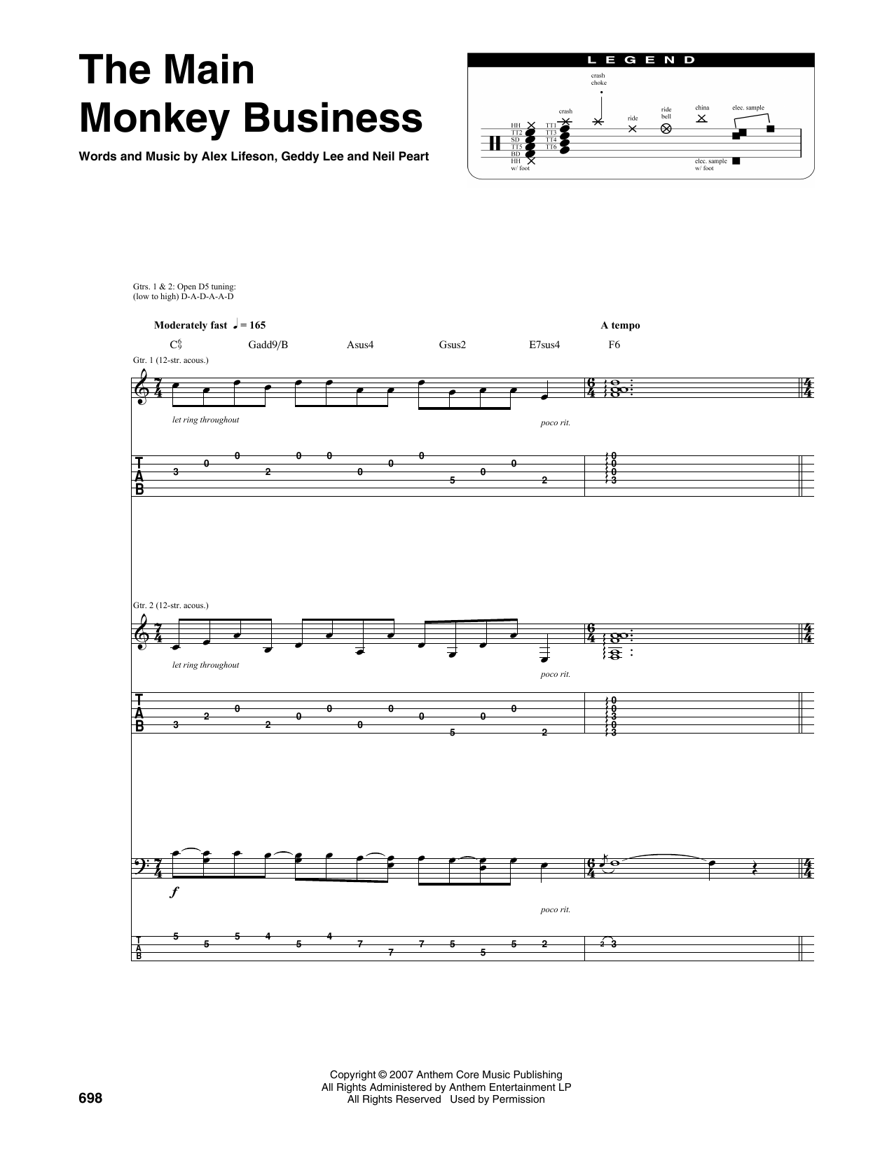 Rush The Main Monkey Business sheet music notes and chords. Download Printable PDF.