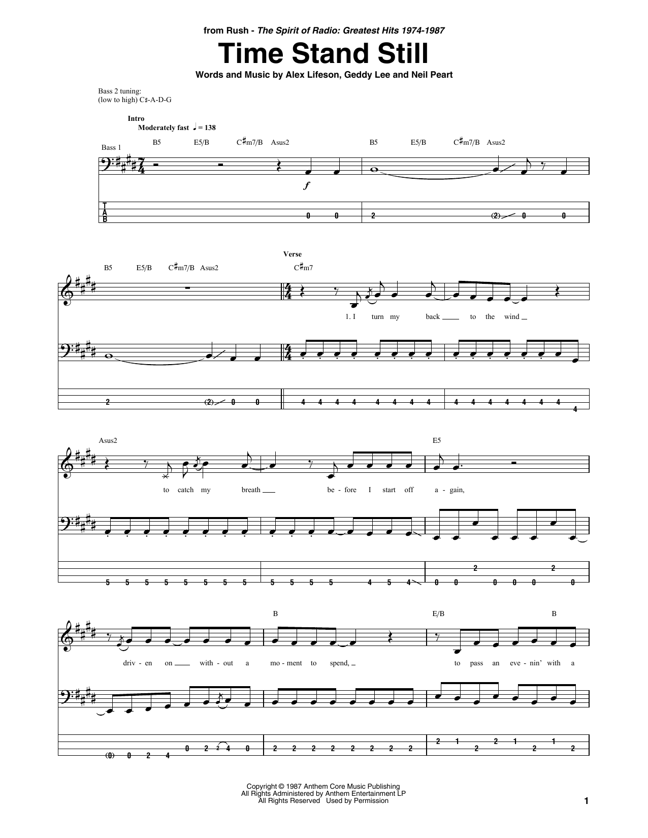 Rush Time Stand Still sheet music notes and chords. Download Printable PDF.