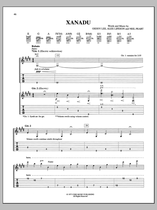 Rush Xanadu sheet music notes and chords. Download Printable PDF.