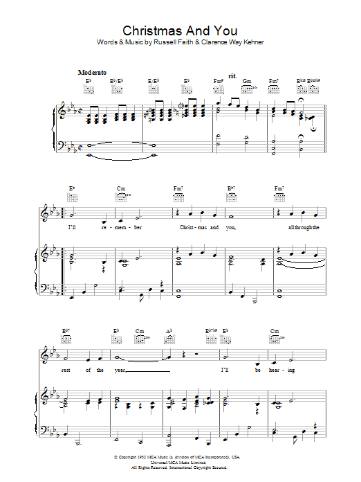 Russell Faith Christmas And You sheet music notes and chords. Download Printable PDF.