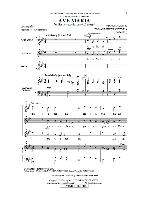 Russell Robinson Ave Maria sheet music notes and chords. Download Printable PDF.