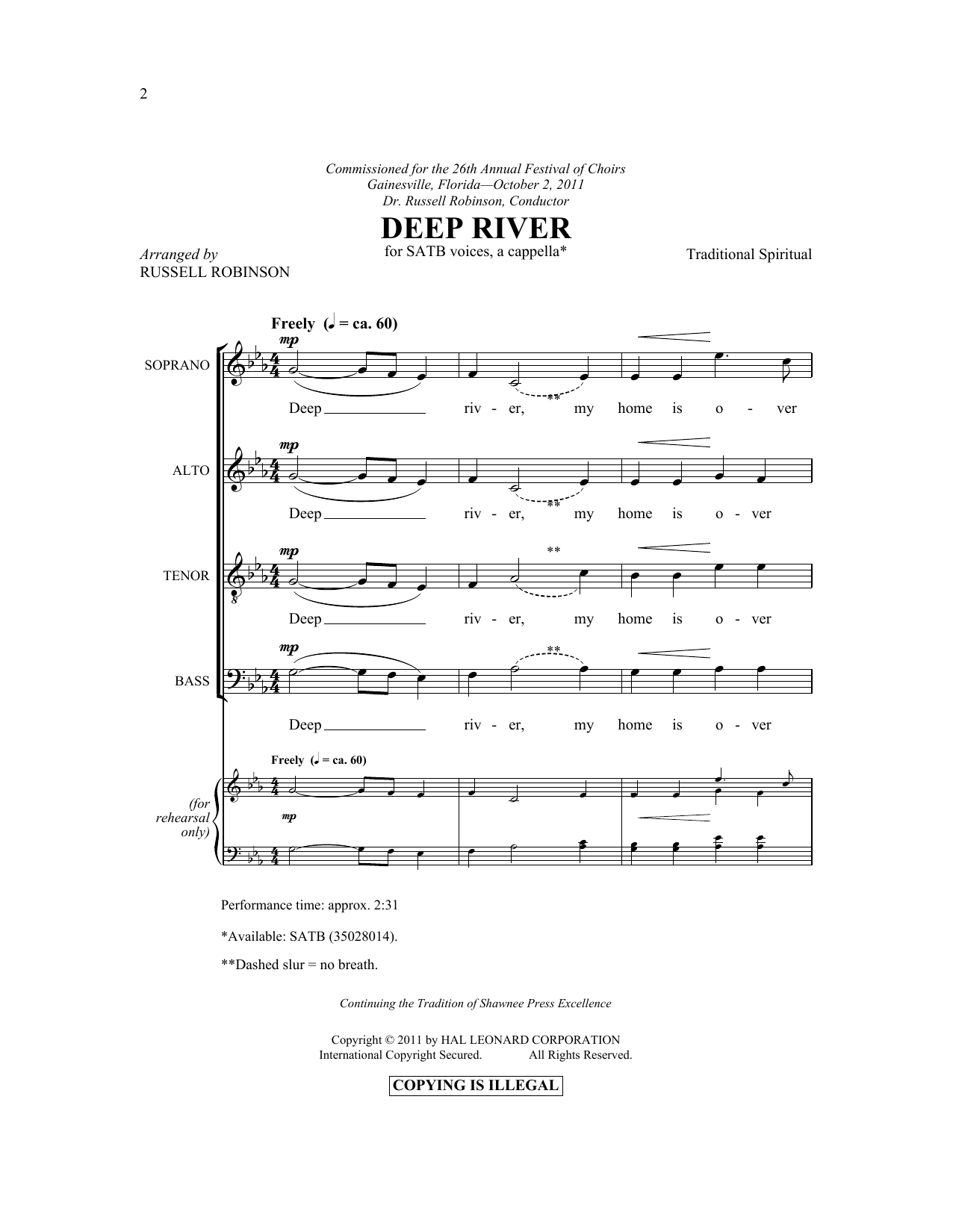 Russell Robinson Deep River sheet music notes and chords. Download Printable PDF.