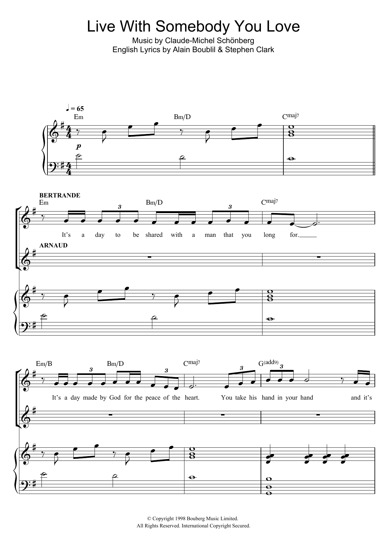 Russell Watson Live With Somebody You Love From Martin Guerre Sheet Music Pdf Notes Chords Classical Score Piano Vocal Download Printable Sku 117444