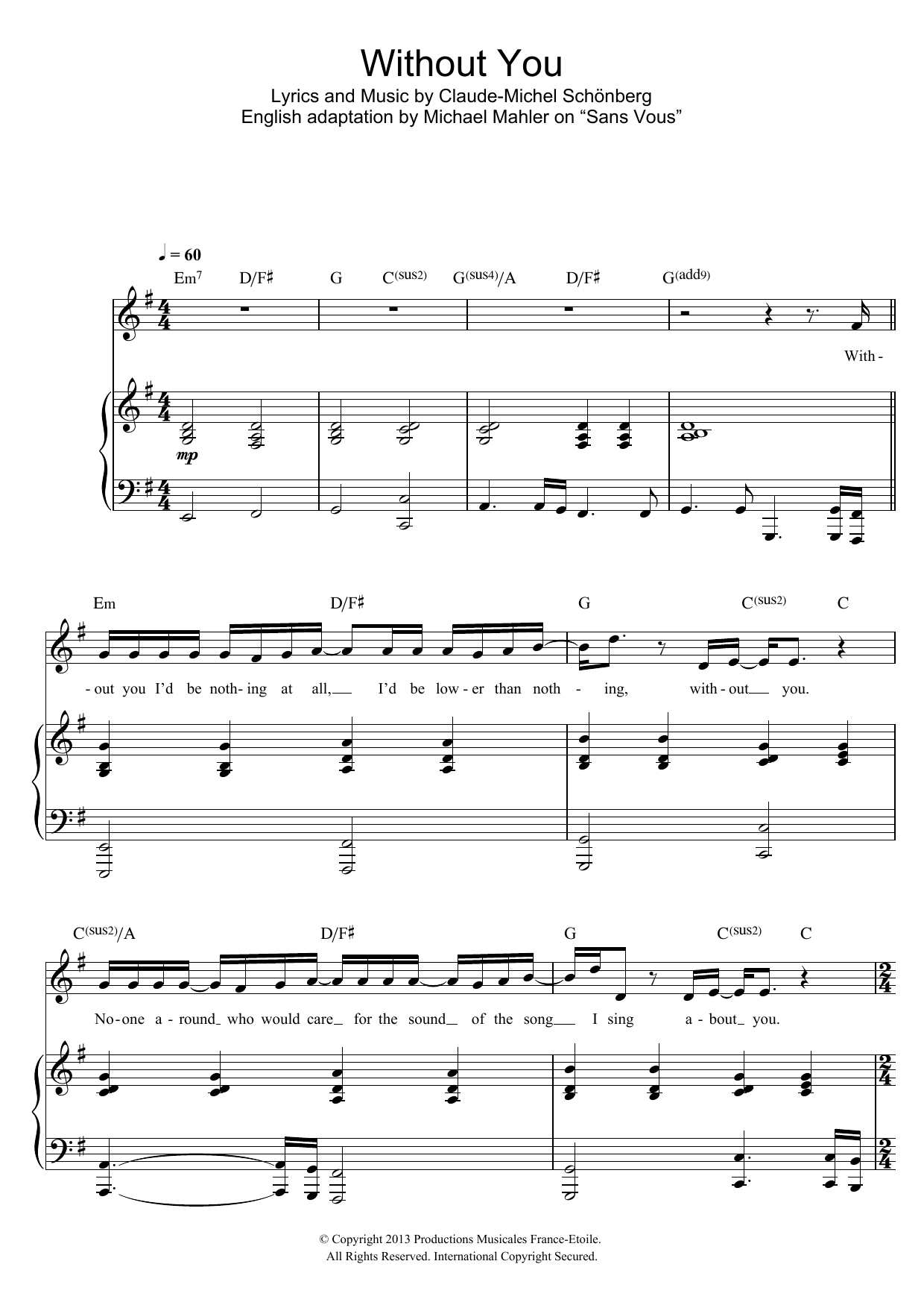 Russell Watson Without You sheet music notes and chords. Download Printable PDF.