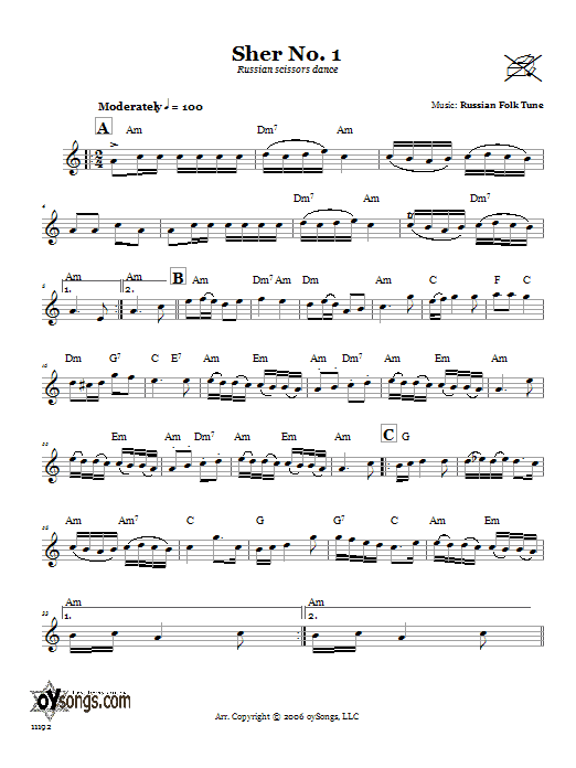 Learn to play Russian Folk Tune Sher No. 1 (Russian Scissors Dance) sheet music for Lead Sheet / Fake Book in minutes. Price: 5.9900$ Russian Folk Tune Sher No. 1 (Russian Scissors Dance) sheet music notes and chords arranged for Lead Sheet / Fake Book