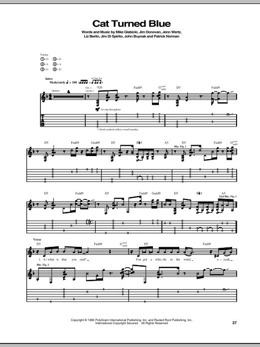 Rusted Root Cat Turned Blue sheet music notes and chords. Download Printable PDF.