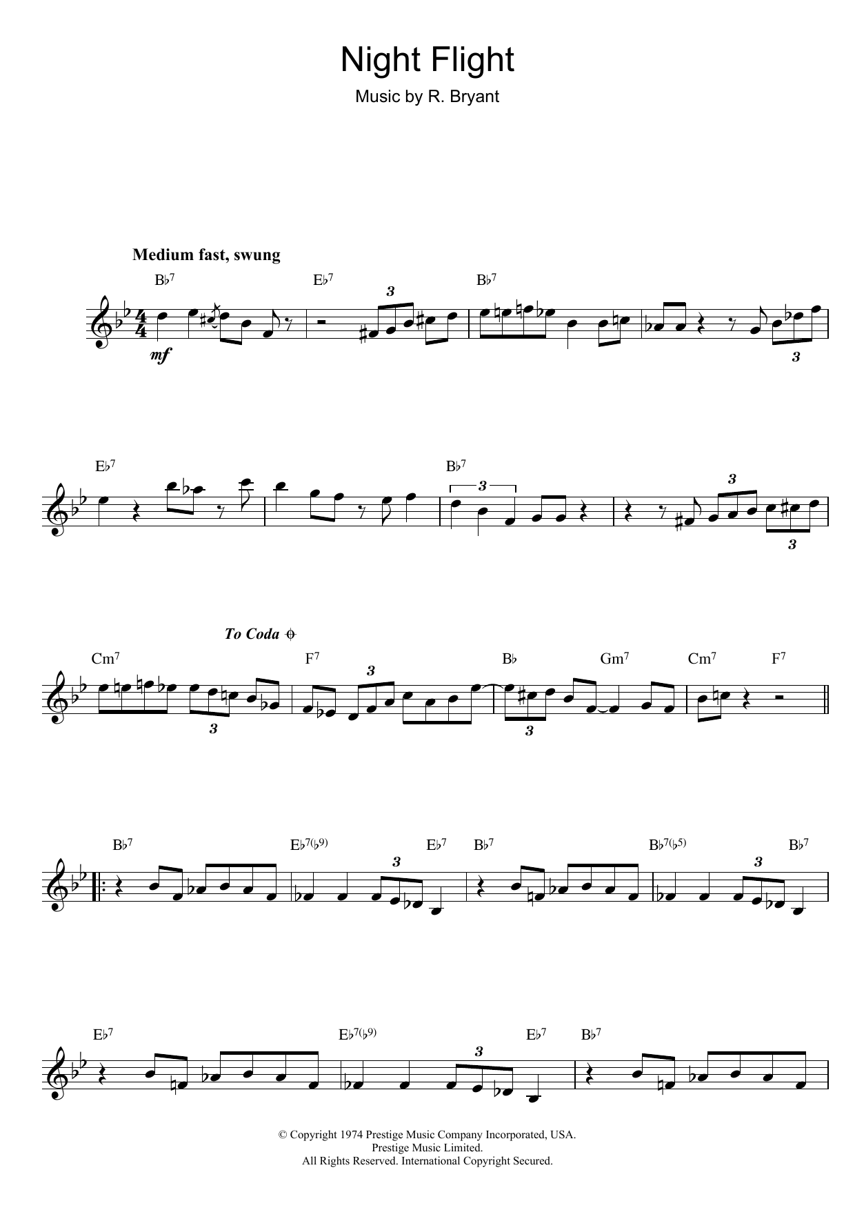 Rusty Bryant Night Flight sheet music notes and chords - Download Printable PDF and start playing in minutes.