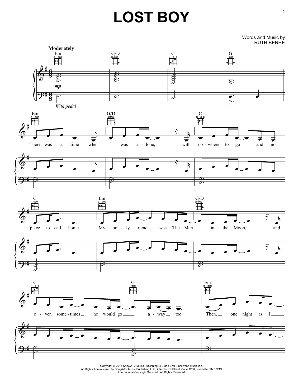 Ruth B Lost Boy Sheet Music PDF Notes Chords Rock Score 