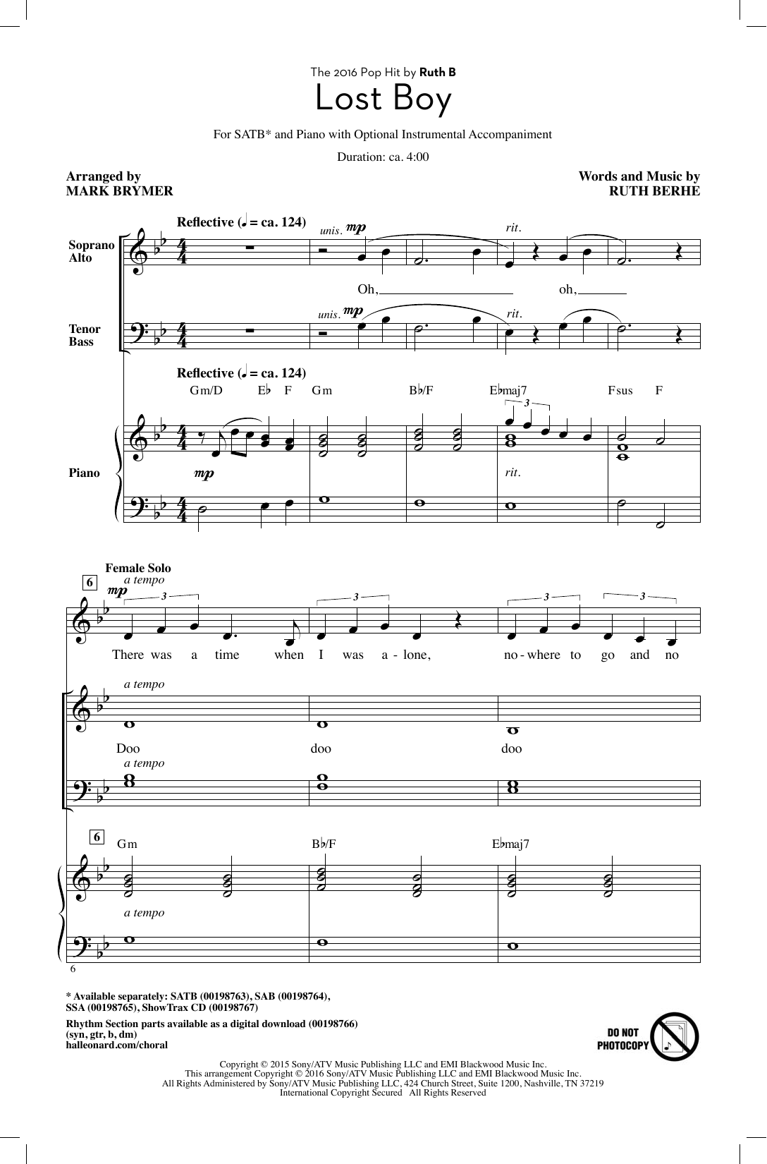 Mark Brymer Lost Boy Sheet Music Pdf Notes Chords Rock Score Sab Choir Download Printable Sku 178136