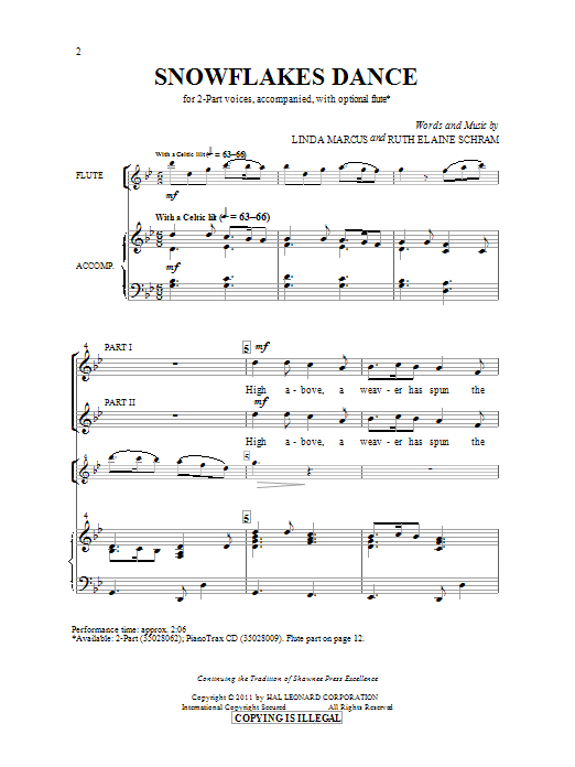 Ruth Elaine Schram Snowflakes Dance sheet music notes and chords. Download Printable PDF.