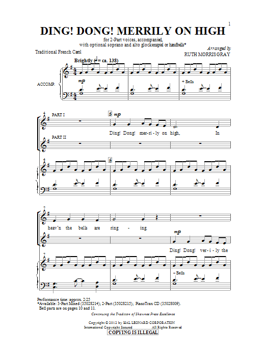 Learn to play Ruth Morris Gray Ding Dong! Merrily On High! sheet music for 3-Part Mixed Choir in minutes. Ruth Morris Gray Ding Dong! Merrily On High! sheet music notes and chords. Download Printable PDF.