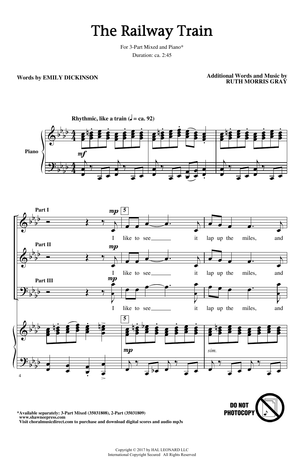 Learn to play Ruth Morris Gray The Railway Train sheet music for 2-Part Choir in minutes. Price: 3.9900$ Ruth Morris Gray The Railway Train sheet music notes and chords arranged for 2-Part Choir