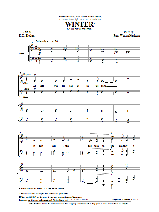 Ruth Watson Henderson Winter sheet music notes and chords. Download Printable PDF.