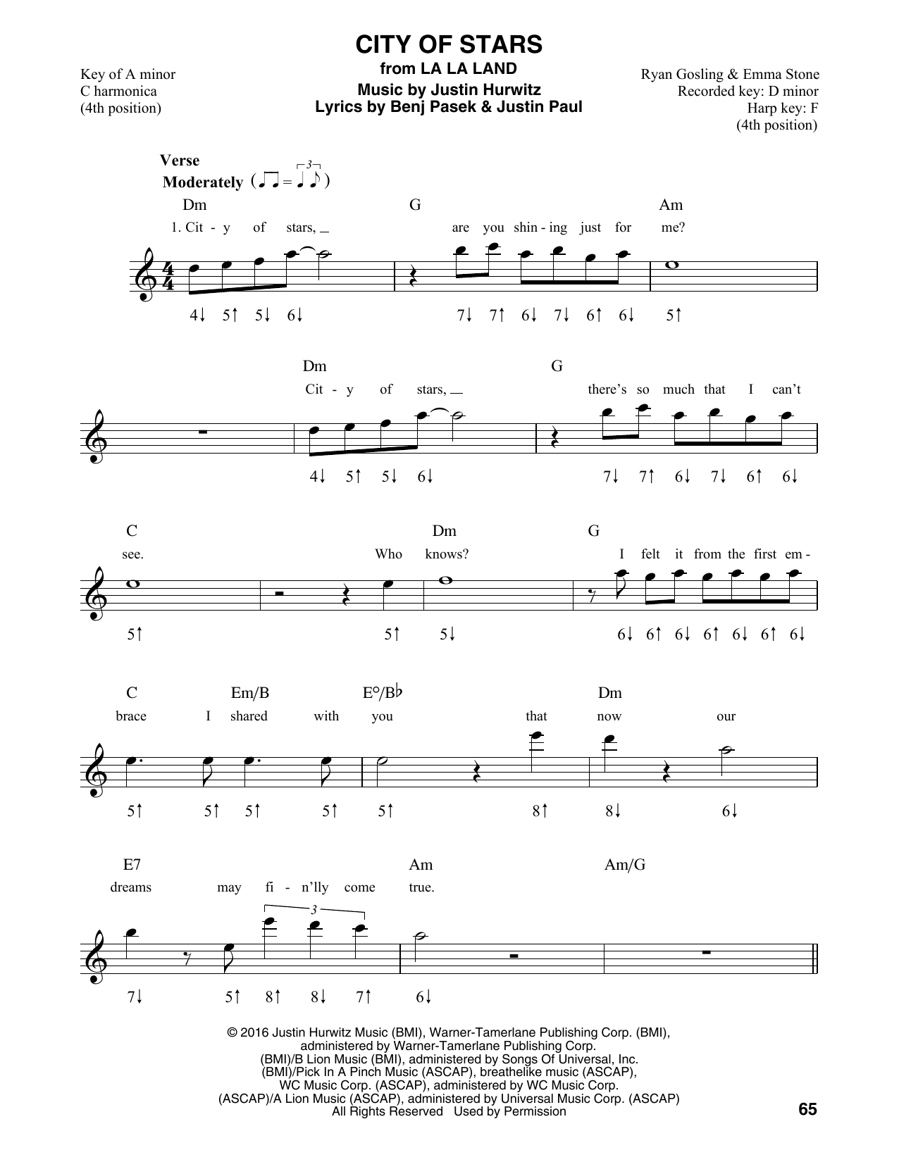 Ryan Gosling & Emma Stone City Of Stars (from La La Land) sheet music notes and chords. Download Printable PDF.