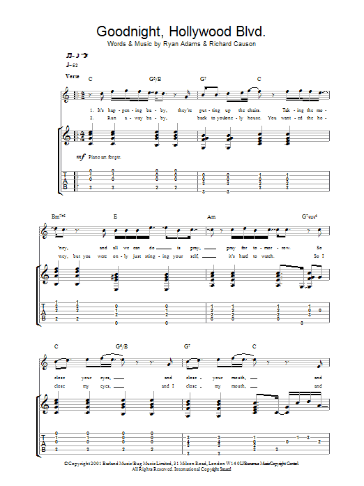 Learn to play Ryan Adams Goodnight, Hollywood Blvd sheet music for Guitar Tab in minutes. Ryan Adams Goodnight, Hollywood Blvd sheet music notes and chords. Download Printable PDF.