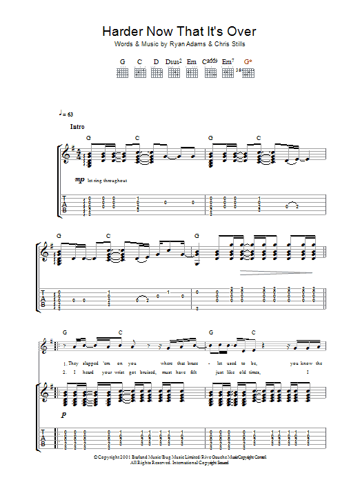 Ryan Adams Harder Now That It's Over sheet music notes and chords. Download Printable PDF.